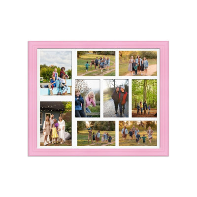 20X16 Pastel Pink Classic Multi Photo Frame with White Mount - Holds 9 ...