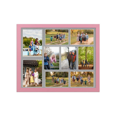 20X16 Pastel Pink Sleek Multi Photo Frame with Silver Mount - Holds 9 ...