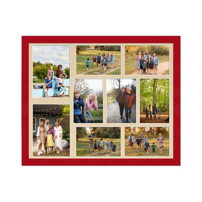 20X16 Red Modern Multi Photo Frame with Ivory Mount - Holds 9 Apertures ...