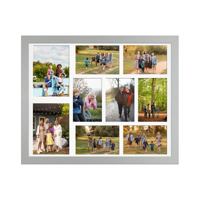 20X16 Silver Modern Multi Photo Frame with White Mount - Holds 9 ...