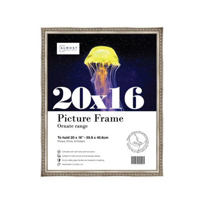 20x16 Silver Ornate Picture Frame (40.6 x 50.8cm) Poster, Photo, Artwork, Gallery Wall or Print