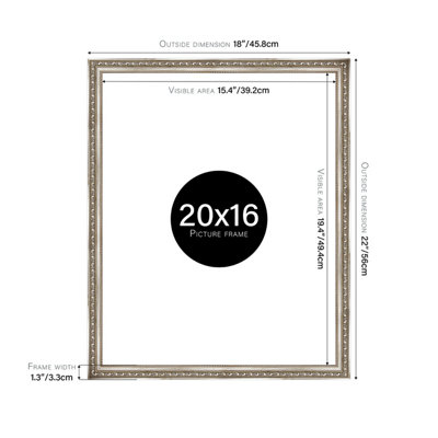20x16 Silver Ornate Picture Frame (40.6 x 50.8cm) Poster, Photo, Artwork, Gallery Wall or Print