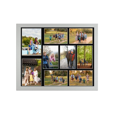 20X16 Silver Sleek Multi Photo Frame with Black Mount - Holds 9 ...