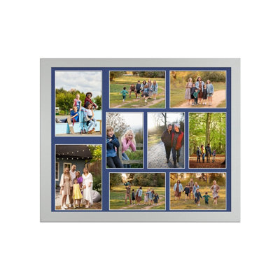 20X16 Silver Sleek Multi Photo Frame with Blue Mount - Holds 9 ...