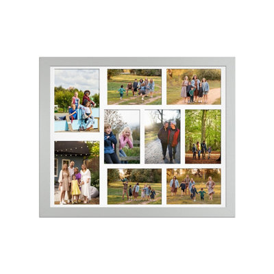 20X16 Silver Sleek Multi Photo Frame with White Mount - Holds 9 ...