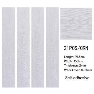 21 Pcs Rustic  Waterproof Wood Grain Self Adhesive Plank PVC Laminate Flooring, 3m² Pack
