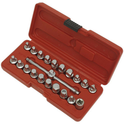 21-Piece Comprehensive Oil Drain Plug Key Set with Sliding T-Bar