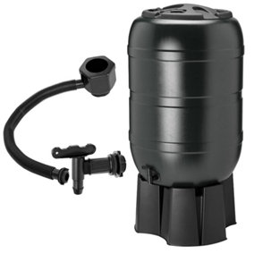 210 Litre Large Black Water Butt Rain Collector Complete With Stand, Filler, Tap & Lockable Lid