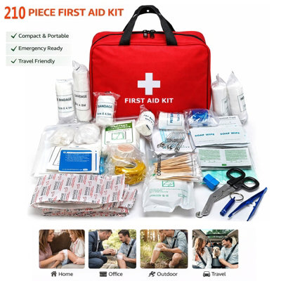 210 PCS FIRST AID KIT EMERGENCY FIRST AID REFILL REFLECTIVE BAG EYEWASH ...