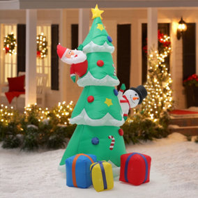 210cm Christmas Tree Inflatable Xmas Tree Snowman Air Blown with 7 LED Lamp UK Plug Garden Decor