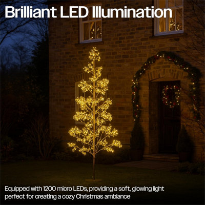 210CM Outdoor LED Christmas Tree with Gold Balls Festive Light 1200 ...