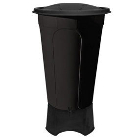 210L Black WaterButt, 210 Litre Water Butt Kit with Water Butt Stand, Tap and Black Lid for Garden