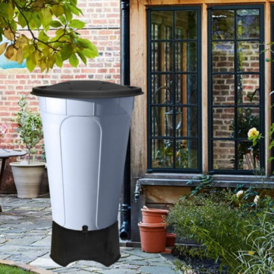 210L Grey Water Butt Large Round Waterbutt with Stand - Grey