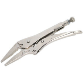 210mm Long Nose Locking Pliers - Deeply Serrated 60mm Jaws - Riveted Handle