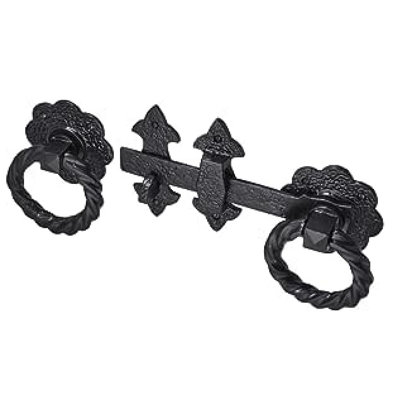 210mm Old Hill Fleur de Lys Heavy Duty Twisted Ring Gate Latch Black