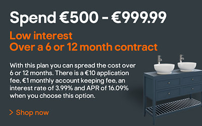 Spend €500 - €999.99. Low interest, over a 6 or 12 month contract. With this plan you can spread the cost over 6 or 12 months. There is a €10 application fee, €1 monthly account keeping fee, an interest rate of 3.99% and APR of 16.09% when you choose this option. Shop now.
