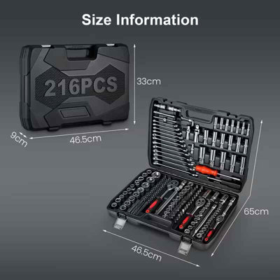 216-Pc Mechanic Tool Set Ratchets, Sockets, Wrenches & Hex Keys