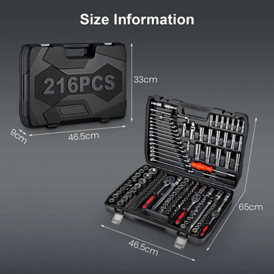 216 Piece Socket Set with 4, 8 and 2 Inch Drive Ratchets , Mechanics ...