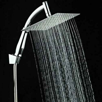 B&Q 8-Inch Shower Head, Chrome Stainless Steel, Large Rainfall, High-Pressure, Water-Saving, Energy-Efficient, 1 Pack