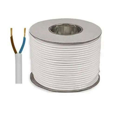 2182Y 0.50mm White 2 Core Flexible Cord, 3 Amps, 100m