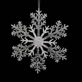 21cm Acrylic Glitter Hanging Snowflake Christmas Decoration in Silver