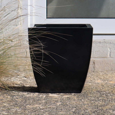 21cm High Zinc Galvanised Flared Cube Platinum Black Planter