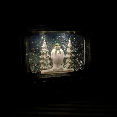 21cm Musical Dual Power LED Christmas Glitter Water Spinner Retro TV The Snowman & The Snow dog™ Scene