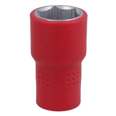 21mm 1/2in drive VDE Insulated Shallow Metric Socket 6 Sided Single Hex 1000 V