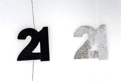 21st Glitz Black Anniversary Birthday Metallic Hanging String Shiny Foil Wall Decorations Pack of 6
