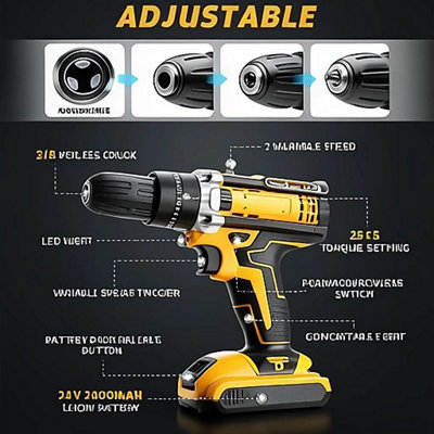 21V Cordless Drill & Combi Driver Set with 2 Batteries High Power ...