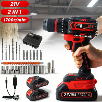 21V Cordless Drill Driver Kit with Dual Batteries