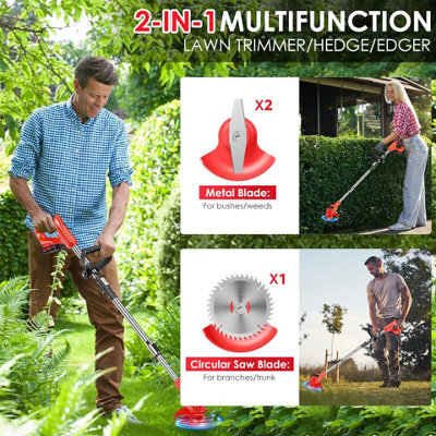 21V Cordless Grass Trimmer Strimmer Garden Edger Cutter with 2 ...