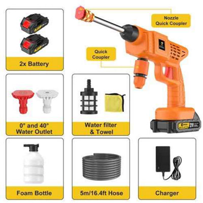 21V Cordless Pressure Washer Portable Car Jet Wash High Pressure ...
