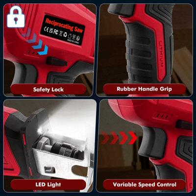 21V Cordless Reciprocating Saw 8 Piece Blade Kit LED Light Variable ...