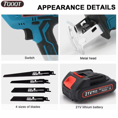 21V Cordless Reciprocating Saw With 2 Batteries Electric Wood Metal Cutter