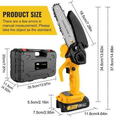 21V Mini Cordless Chainsaw 6 inches One-Hand Electric Wood Cutter with ...