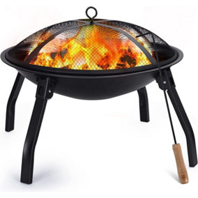 22 inch Fire Pit, Wood Burning Folding Firepit with Spark Screen & Poker Stick, 2 Pack Grill, 3 Folding Legs for Fire Pits