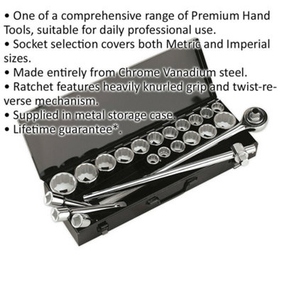 22 PACK Socket Set - 3/4" Square Drive - 12 Point Socket Kit - Chrome Vanadium