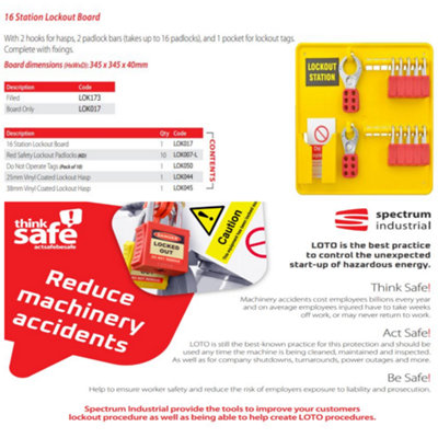 22 Piece Lockout Filled Station Board Yellow 10 Padlocks-10 Lockout Tags-2 Hasps Complete With Wall Fixings - 6