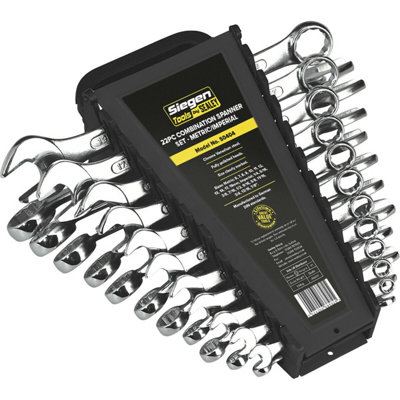 22-Piece Slim Handled Combination Spanner Set in Metric and Imperial Sizes