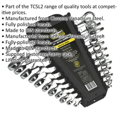 22-Piece Slim Handled Combination Spanner Set in Metric and Imperial Sizes