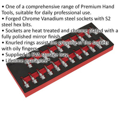 22-Piece TRX Star and Hex Key Spline Socket Bit Set with 3/8-Inch Drive and 50mm Shaft