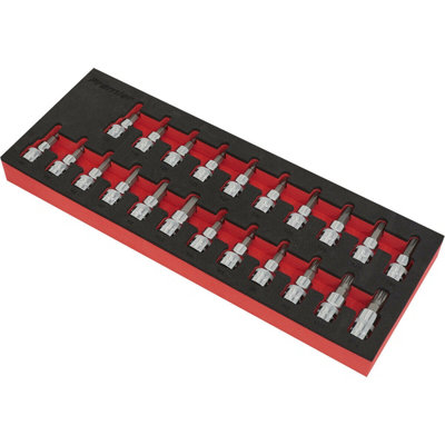22-Piece TRX Star and Hex Key Spline Socket Bit Set with 3/8-Inch Drive and 50mm Shaft