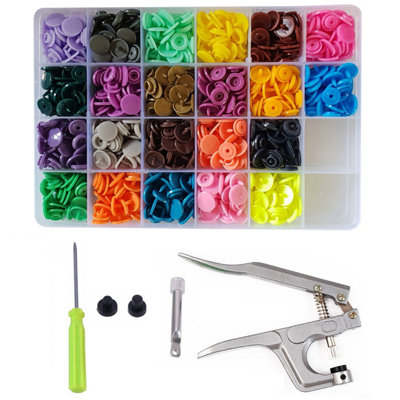 220 Sets Plastic Snap with Fixing Pliers, T5 KAM Snap 15 Colour Snap & Piler