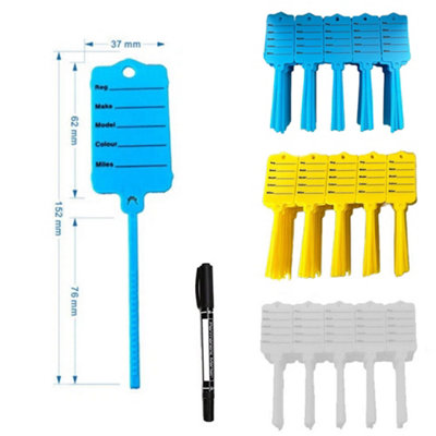 220 White Plastic Self-Tie Car Key Tags with Marker Pen