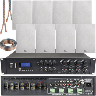 2200W Bluetooth Sound System & 8x 140W In Wall Speakers - 8 Zone Multi Room Amp