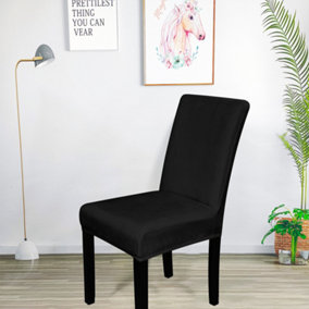220GSM Universal Dining Velvet Chair Cover, Black - Pack of 1
