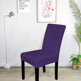 220GSM Universal Dining Velvet Chair Cover, Dark Purple - Pack of 1
