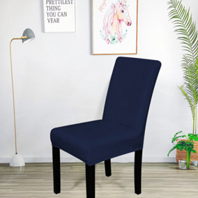 220GSM Universal Dining Velvet Chair Cover, Navy Blue - Pack of 1