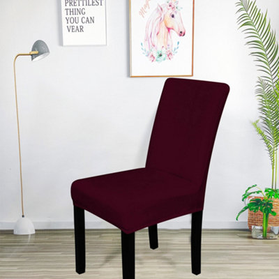 220GSM Universal Dining Velvet Chair Cover, Wine Red - Pack of 1